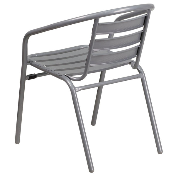 English Elm Lila Metal Restaurant Stack Chair with Stylish Slat Back, Durable Design for Indoor & Outdoor Use Silver TLH-017C-GG