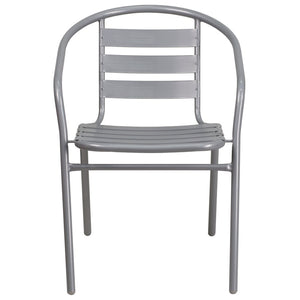 English Elm Lila Metal Restaurant Stack Chair with Stylish Slat Back, Durable Design for Indoor & Outdoor Use Silver TLH-017C-GG