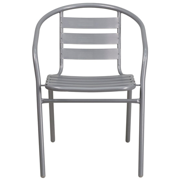 English Elm Lila Metal Restaurant Stack Chair with Stylish Slat Back, Durable Design for Indoor & Outdoor Use Silver TLH-017C-GG