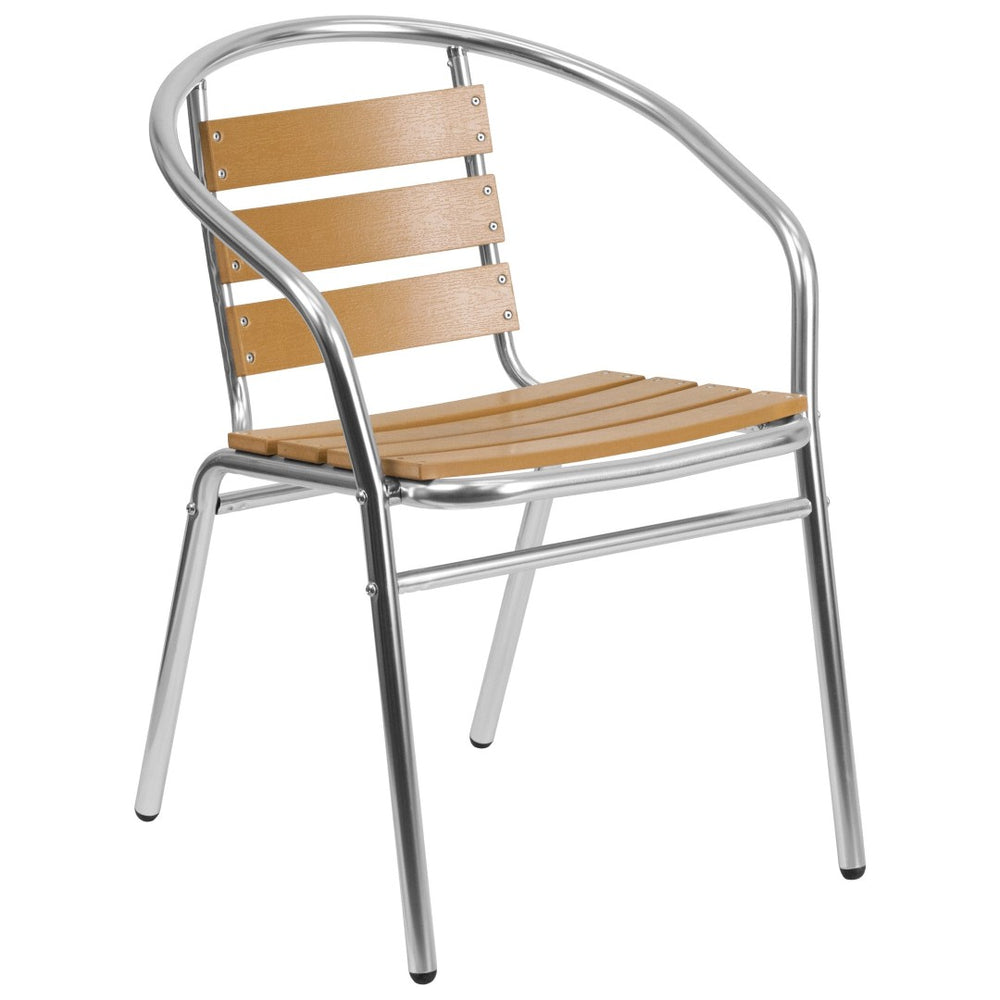 English Elm Lila Indoor-Outdoor Stack Chair - Stylish Aluminum Design with Faux Teak Back for Cafés & Patios TLH-017W-GG