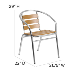 English Elm Lila Indoor-Outdoor Stack Chair - Stylish Aluminum Design with Faux Teak Back for Cafés & Patios TLH-017W-GG