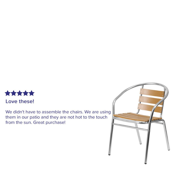 English Elm Lila Indoor-Outdoor Stack Chair - Stylish Aluminum Design with Faux Teak Back for Cafés & Patios TLH-017W-GG