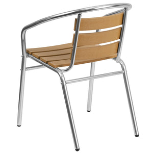English Elm Lila Indoor-Outdoor Stack Chair - Stylish Aluminum Design with Faux Teak Back for Cafés & Patios TLH-017W-GG