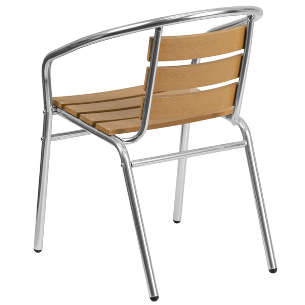 English Elm Lila Indoor-Outdoor Stack Chair - Stylish Aluminum Design with Faux Teak Back for Cafés & Patios TLH-017W-GG