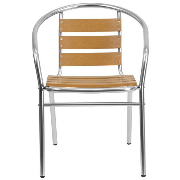 English Elm Lila Indoor-Outdoor Stack Chair - Stylish Aluminum Design with Faux Teak Back for Cafés & Patios TLH-017W-GG