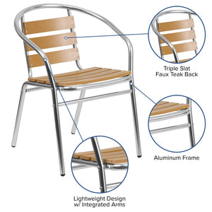 English Elm Lila Indoor-Outdoor Stack Chair - Stylish Aluminum Design with Faux Teak Back for Cafés & Patios TLH-017W-GG
