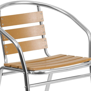 English Elm Lila Indoor-Outdoor Stack Chair - Stylish Aluminum Design with Faux Teak Back for Cafés & Patios TLH-017W-GG