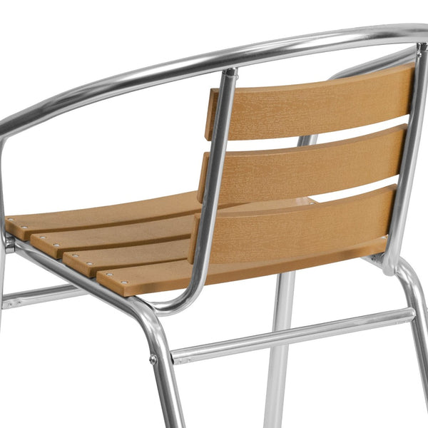 English Elm Lila Indoor-Outdoor Stack Chair - Stylish Aluminum Design with Faux Teak Back for Cafés & Patios TLH-017W-GG