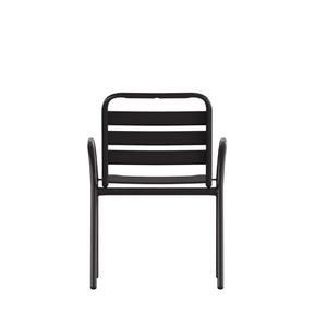 English Elm Lila Commercial Metal Indoor-Outdoor Stack Chair with Stylish Triple Slat Back and Integrated Arms Black TLH-018C-BK-GG