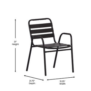 English Elm Lila Commercial Metal Indoor-Outdoor Stack Chair with Stylish Triple Slat Back and Integrated Arms Black TLH-018C-BK-GG