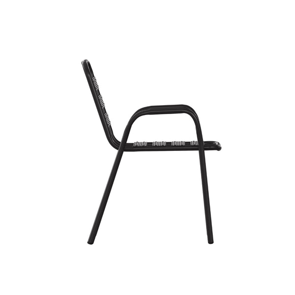 English Elm Lila Commercial Metal Indoor-Outdoor Stack Chair with Stylish Triple Slat Back and Integrated Arms Black TLH-018C-BK-GG