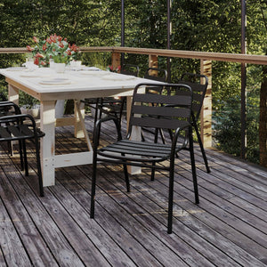 English Elm Lila Commercial Metal Indoor-Outdoor Stack Chair with Stylish Triple Slat Back and Integrated Arms Black TLH-018C-BK-GG