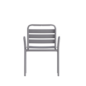 English Elm Lila Commercial Metal Indoor-Outdoor Stack Chair with Stylish Triple Slat Back and Integrated Arms Silver TLH-018C-GG
