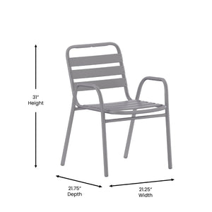 English Elm Lila Commercial Metal Indoor-Outdoor Stack Chair with Stylish Triple Slat Back and Integrated Arms Silver TLH-018C-GG