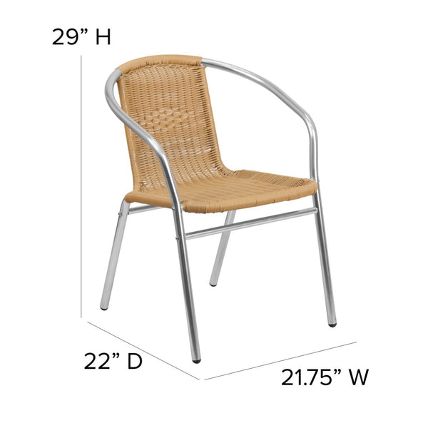 English Elm Lila Stack Chair - Durable Rattan Seating for Indoor & Outdoor Use, Perfect for Restaurants & Patios Aluminum and Beige TLH-020-BGE-GG