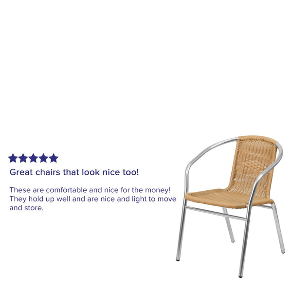 English Elm Lila Stack Chair - Durable Rattan Seating for Indoor & Outdoor Use, Perfect for Restaurants & Patios Aluminum and Beige TLH-020-BGE-GG