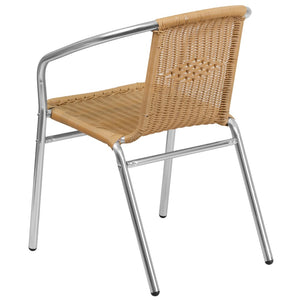 English Elm Lila Stack Chair - Durable Rattan Seating for Indoor & Outdoor Use, Perfect for Restaurants & Patios Aluminum and Beige TLH-020-BGE-GG