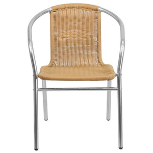 English Elm Lila Stack Chair - Durable Rattan Seating for Indoor & Outdoor Use, Perfect for Restaurants & Patios Aluminum and Beige TLH-020-BGE-GG