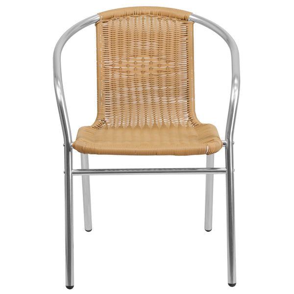 English Elm Lila Stack Chair - Durable Rattan Seating for Indoor & Outdoor Use, Perfect for Restaurants & Patios Aluminum and Beige TLH-020-BGE-GG