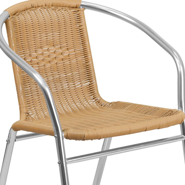 English Elm Lila Stack Chair - Durable Rattan Seating for Indoor & Outdoor Use, Perfect for Restaurants & Patios Aluminum and Beige TLH-020-BGE-GG