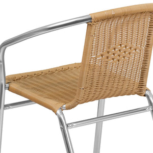 English Elm Lila Stack Chair - Durable Rattan Seating for Indoor & Outdoor Use, Perfect for Restaurants & Patios Aluminum and Beige TLH-020-BGE-GG