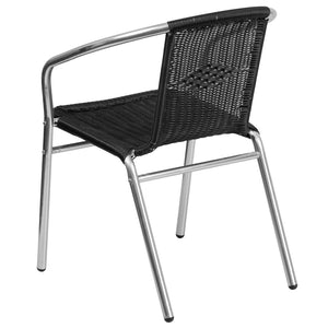 English Elm Lila Stack Chair - Durable Rattan Seating for Indoor & Outdoor Use, Perfect for Restaurants & Patios Aluminum and Black TLH-020-BK-GG