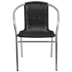 English Elm Lila Stack Chair - Durable Rattan Seating for Indoor & Outdoor Use, Perfect for Restaurants & Patios Aluminum and Black TLH-020-BK-GG