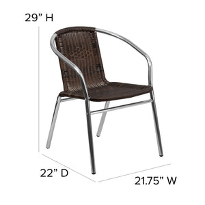 English Elm Lila Stack Chair - Durable Rattan Seating for Indoor & Outdoor Use, Perfect for Restaurants & Patios Aluminum and Dark Brown TLH-020-GG