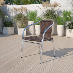 English Elm Lila Stack Chair - Durable Rattan Seating for Indoor & Outdoor Use, Perfect for Restaurants & Patios Aluminum and Dark Brown TLH-020-GG