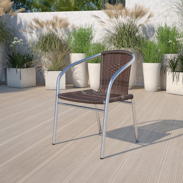 English Elm Lila Stack Chair - Durable Rattan Seating for Indoor & Outdoor Use, Perfect for Restaurants & Patios Aluminum and Dark Brown TLH-020-GG