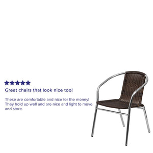 English Elm Lila Stack Chair - Durable Rattan Seating for Indoor & Outdoor Use, Perfect for Restaurants & Patios Aluminum and Dark Brown TLH-020-GG