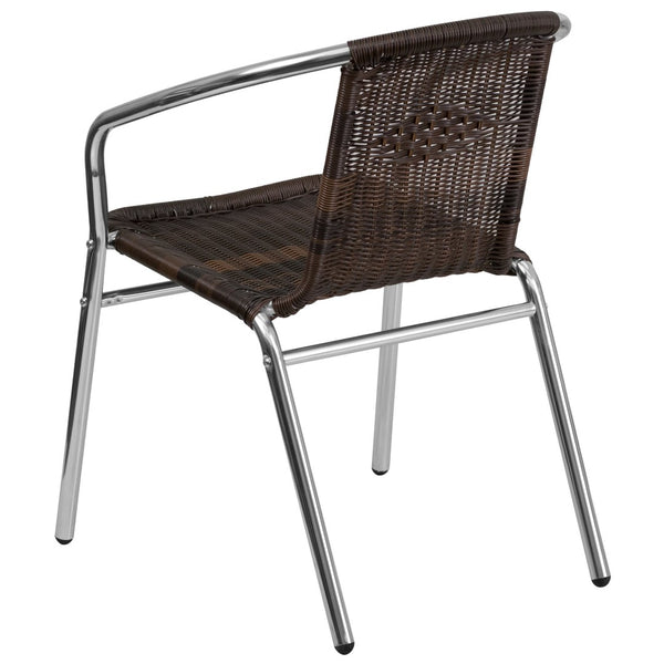 English Elm Lila Stack Chair - Durable Rattan Seating for Indoor & Outdoor Use, Perfect for Restaurants & Patios Aluminum and Dark Brown TLH-020-GG