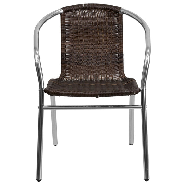 English Elm Lila Stack Chair - Durable Rattan Seating for Indoor & Outdoor Use, Perfect for Restaurants & Patios Aluminum and Dark Brown TLH-020-GG
