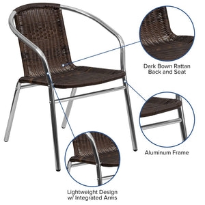 English Elm Lila Stack Chair - Durable Rattan Seating for Indoor & Outdoor Use, Perfect for Restaurants & Patios Aluminum and Dark Brown TLH-020-GG