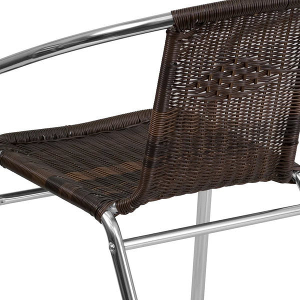 English Elm Lila Stack Chair - Durable Rattan Seating for Indoor & Outdoor Use, Perfect for Restaurants & Patios Aluminum and Dark Brown TLH-020-GG