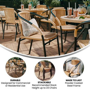 English Elm Lila Set of 2 Commercial-Grade Rattan Stack Chairs for Indoor and Outdoor Dining Spaces Beige 2-TLH-037-BGE-GG