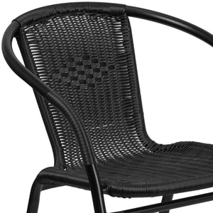 English Elm Lila Set of 2 Commercial-Grade Rattan Stack Chairs for Indoor and Outdoor Dining Spaces Black 2-TLH-037-BK-GG