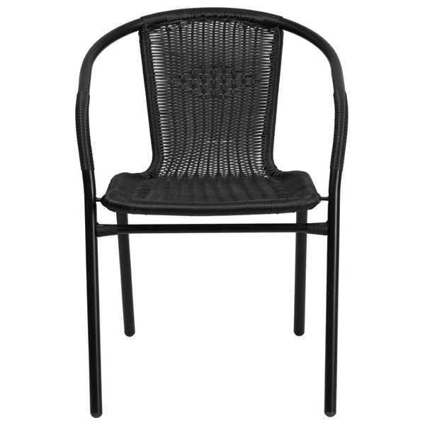 English Elm Lila Set of 2 Commercial-Grade Rattan Stack Chairs for Indoor and Outdoor Dining Spaces Black 2-TLH-037-BK-GG