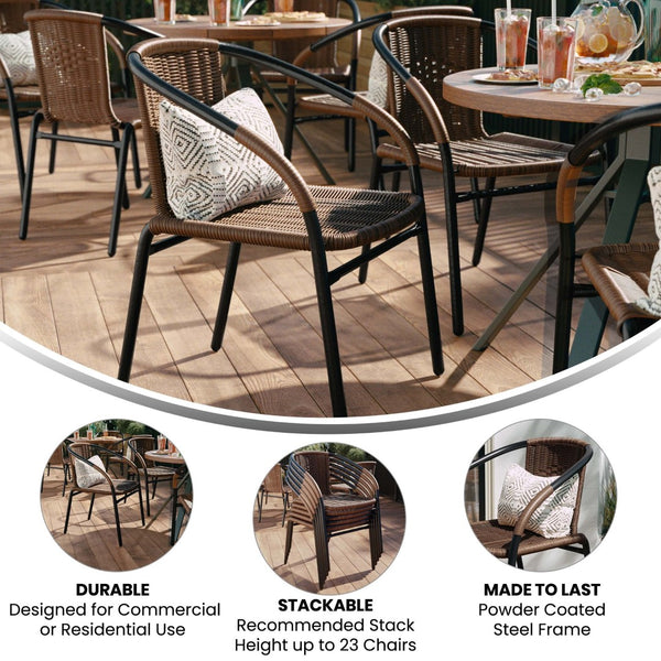English Elm Lila Set of 2 Commercial-Grade Rattan Stack Chairs for Indoor and Outdoor Dining Spaces Medium Brown 2-TLH-037-DK-BN-GG