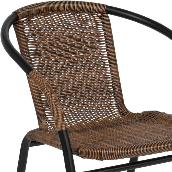 English Elm Lila Set of 2 Commercial-Grade Rattan Stack Chairs for Indoor and Outdoor Dining Spaces Medium Brown 2-TLH-037-DK-BN-GG