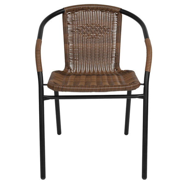 English Elm Lila Set of 2 Commercial-Grade Rattan Stack Chairs for Indoor and Outdoor Dining Spaces Medium Brown 2-TLH-037-DK-BN-GG