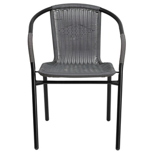 English Elm Lila Set of 2 Commercial-Grade Rattan Stack Chairs for Indoor and Outdoor Dining Spaces Gray 2-TLH-037-GY-GG