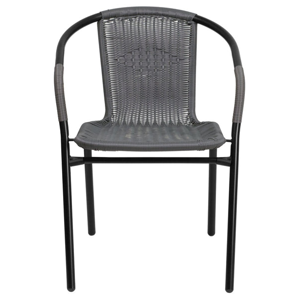 English Elm Lila Set of 2 Commercial-Grade Rattan Stack Chairs for Indoor and Outdoor Dining Spaces Gray 2-TLH-037-GY-GG