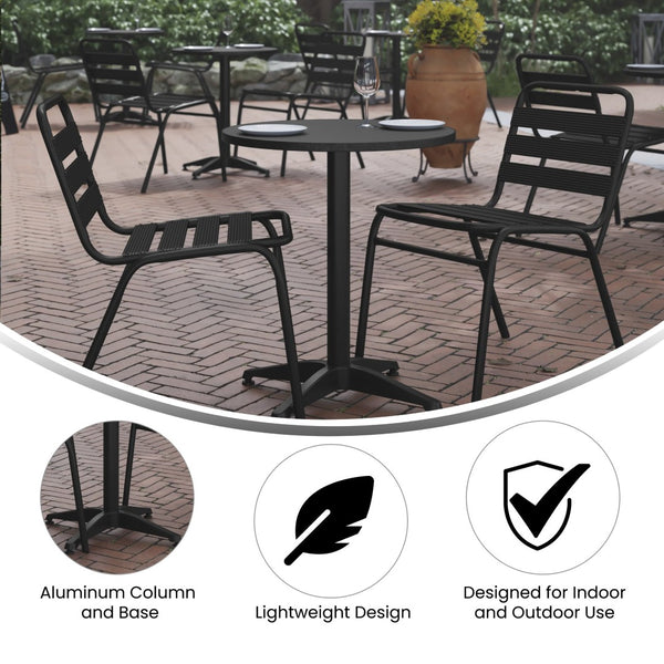 English Elm Mellie Compact Indoor-Outdoor Table with Stainless Steel Top – Stylish & Durable for Any Space Black 23.5" Round TLH-052-1-BK-GG