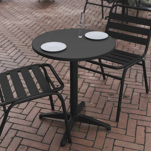 English Elm Mellie Compact Indoor-Outdoor Table with Stainless Steel Top – Stylish & Durable for Any Space Black 23.5" Round TLH-052-1-BK-GG