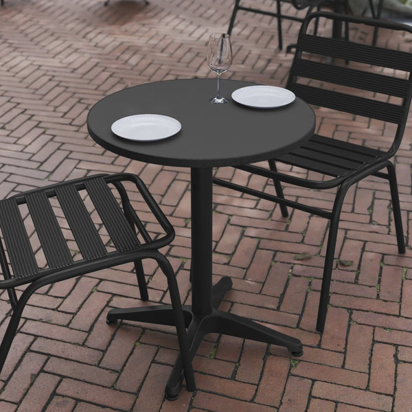 English Elm Mellie Compact Indoor-Outdoor Table with Stainless Steel Top – Stylish & Durable for Any Space Black 23.5" Round TLH-052-1-BK-GG