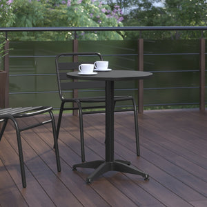 English Elm Mellie Compact Indoor-Outdoor Table with Stainless Steel Top – Stylish & Durable for Any Space Black 23.5" Round TLH-052-1-BK-GG