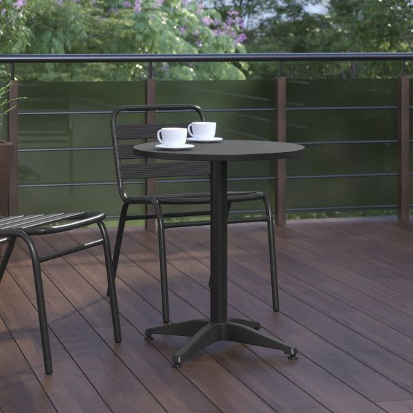 English Elm Mellie Compact Indoor-Outdoor Table with Stainless Steel Top – Stylish & Durable for Any Space Black 23.5" Round TLH-052-1-BK-GG