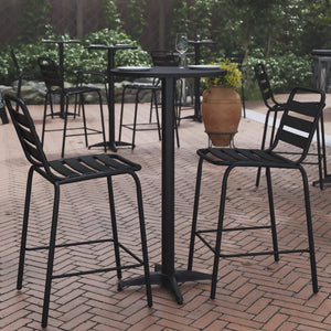 English Elm Mellie Stylish Round Metal Bar Height Table for Indoor-Outdoor Use, Perfect for Cocktails and Gatherings Black 24" Round TLH-059B-BK-GG