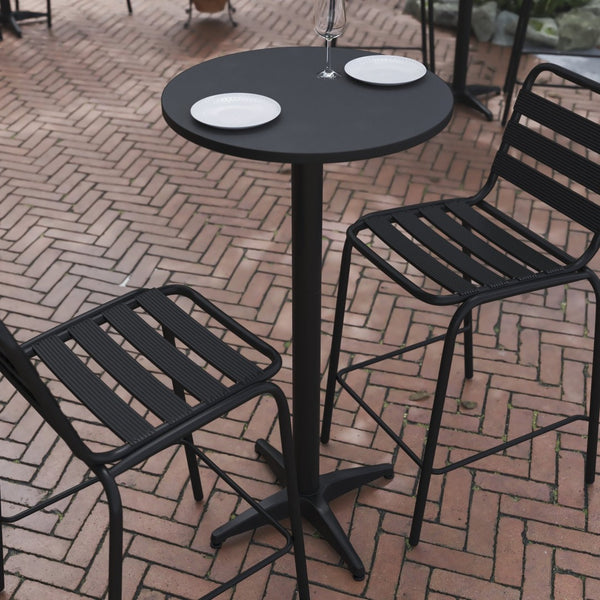 English Elm Mellie Stylish Round Metal Bar Height Table for Indoor-Outdoor Use, Perfect for Cocktails and Gatherings Black 24" Round TLH-059B-BK-GG